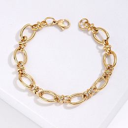 Honeyhandy Stainless Steel Oval Link Chain Bracelet, Golden, Inner Diameter: 7-1/2 inch(19cm)