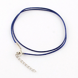 Honeyhandy Waxed Cotton Cord Necklace Making, with Alloy Lobster Claw Clasps and Iron End Chains, Platinum, Marine Blue, 17.4 inch(44cm)