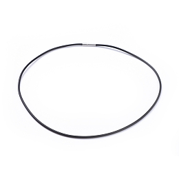 Honeyhandy Rubber Necklace Cord with Brass Findings, Black, about 2mm in diameter, 17 inch long