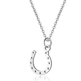 Honeyhandy 201 Stainless Steel Pendants Necklaces, with Cable Chains, Horseshoe, Stainless Steel Color, 16.3 inch(40cm), 1mm