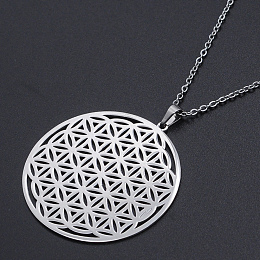 Honeyhandy 201 Stainless Steel Pendant Necklaces, with Cable Chains and Lobster Claw Clasps, Flower of Life, Stainless Steel Color, 17.71 inch(45cm), 1.5mm