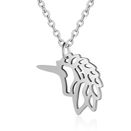 Honeyhandy 201 Stainless Steel Pendant Necklaces, with Cable Chains, Unicorn, Stainless Steel Color, 17.7 inch(45cm), 1.5mm, Unicorn: 23x15x1mm