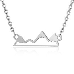 Honeyhandy 201 Stainless Steel Pendant Necklaces, with Cable Chains, Mountain, Stainless Steel Color, 17.1 inch(43.5cm), 1.5mm, Mountain: 20.5x6x1mm