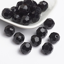 Honeyhandy Opaque Acrylic Beads, Faceted Round, Black, Size:about 14mm in diameter, hole: 2mm, about 340pcs/500g