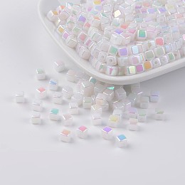 Honeyhandy Eco-Friendly Poly Styrene Acrylic Beads, AB color, Cube, White, 4x4mm, Hole: 1mm, about 8000pcs/500g