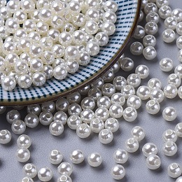 Honeyhandy Imitation Pearl Acrylic Beads, Dyed, Round, Creamy White, 5x4.5mm, Hole: 1mm, about 10000pcs/pound