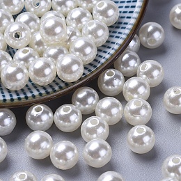 Honeyhandy Imitation Pearl Acrylic Beads, Dyed, Round, Creamy White, 8x7.5mm, Hole: 2mm, about 1900pcs/pound