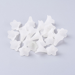 Honeyhandy Flower Acrylic Beads, Frosted, White, about 21mm long, 23mm wide, hole: 1.5mm, about 350pcs/500g