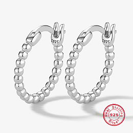 Honeyhandy Anti-Tarnish Rhodium Plated 925 Sterling Silver Hoop Earrings for Women, Ball Ring, with S925 Stamp, Platinum, 15mm