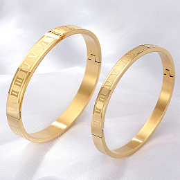 Honeyhandy 2Pcs 2 Style Stainless Steel Hinged Bangles for Women, Roman Number Bangle, Real 18K Gold Plated, Inner Diameter: 2-3/8 inch(6cm) & 2-1/2 inch(6.5cm), 1pc/style