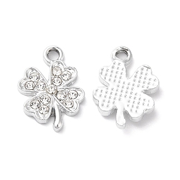 Honeyhandy Rack Plating Alloy Crystal Rhinestone Pendants, Clover Charms, Platinum, 18x12.5x3mm, Hole: 2mm