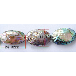 Honeyhandy Natural Abalone Shell/Paua Shell Beads, Flat Oval, Colorful, 24~32x14~19x4mm, about 15~16pcs/strand, 15.5 inch