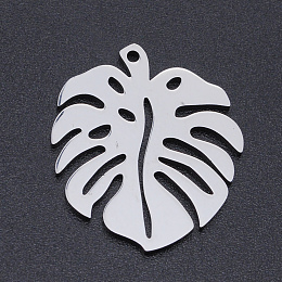 Honeyhandy 201 Stainless Steel Pendants, Tropical Leaf Charms, Monstera Leaf, Hollow, Stainless Steel Color, 24x21x1mm, Hole: 1mm