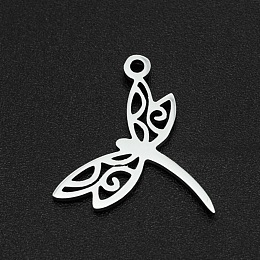 Honeyhandy 201 Stainless Steel Pendants, Laser Cut, Dragonfly, Stainless Steel Color, 15x17.5x1mm, Hole: 1.4mm