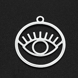 Honeyhandy 201 Stainless Steel Pendants, Laser Cut, Hollow, Ring with Eye, Stainless Steel Color, 27x24x1mm, Hole: 2mm