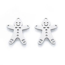 Honeyhandy 201 Stainless Steel Pendants, Gingerbread Man, Christmas Style, Stainless Steel Color, 20x16x1mm, Hole: 1.4mm