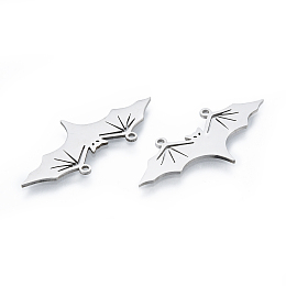 Honeyhandy 201 Stainless Steel Pendants, Bat, Halloween Style, Stainless Steel Color, 16x39x1mm, Hole: 1.4mm