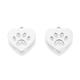 Honeyhandy 201 Stainless Steel Charms, Laser Cut Pendants, Heart with Dog Paw Prints , Stainless Steel Color, 15x15x1mm, Hole: 1.5mm