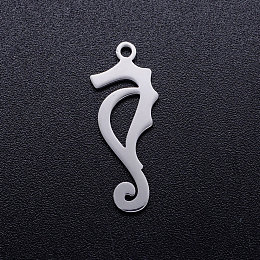 Honeyhandy 201 Stainless Steel Hollow Pendants, Sea Horse, Stainless Steel Color, 23x9x1mm, Hole: 1.5mm