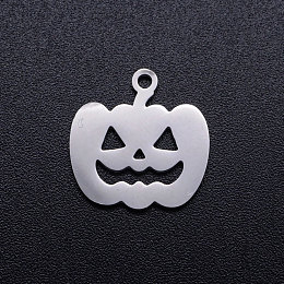 Honeyhandy 201 Stainless Steel Pendants, Pumpkin Jack-O'-Lantern Jack-o-Lantern, Halloween Theme, Stainless Steel Color, 15x14.5x1mm, Hole: 1.5mm