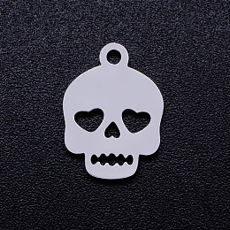 Honeyhandy 201 Stainless Steel Charms, Skull, Stainless Steel Color, 13.5x10x1mm, Hole: 1.4mm