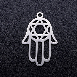 Honeyhandy 201 Stainless Steel Pendants, for Jewish, Hand/Hand of Fatima/Hand of Miriam with Star of David, Stainless Steel Color, 23x15x1mm, Hole: 1.4mm