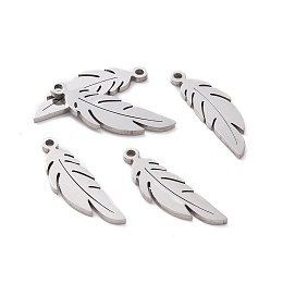 Honeyhandy 304 Stainless Steel Pendants, Feather, Stainless Steel Color, 20.5x6.5x1mm, Hole: 1mm