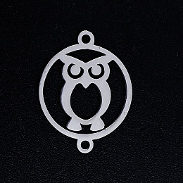 Honeyhandy 201 Stainless Steel Links connectors, Circle with Owl, For Halloween, Stainless Steel Color, 19.5x15x1mm, Hole: 1.4mm