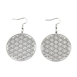 Honeyhandy 201 Stainless Steel Dangle Earrings, Flower of Life, Stainless Steel Color, 63mm, Pin: 0.6mm