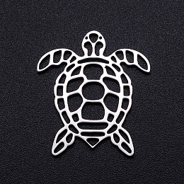 Honeyhandy 201 Stainless Steel Filigree Joiners Links, Laser Cut, Sea Turtle, Stainless Steel Color, 24x21x1mm