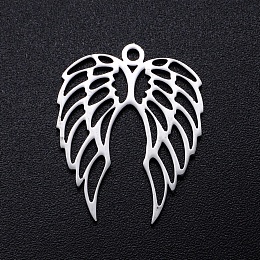 Honeyhandy 201 Stainless Steel Pendants, Filigree Joiners Findings, Laser Cut, Wing, Stainless Steel Color, 22x18x1mm, Hole: 1.4mm