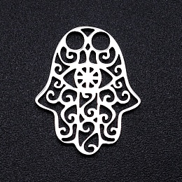 Honeyhandy 201 Stainless Steel Filigree Joiners Links, Laser Cut, Hamsa Hamsa Hand/Hand of Fatima/Hand of Miriam, Stainless Steel Color, 18.6x15x1mm