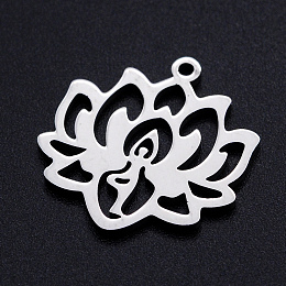 Honeyhandy 201 Stainless Steel Pendants, Filigree Joiners Findings, for Chakra, Laser Cut, Lotus Flower with Yoga, Stainless Steel Color, 21.5x19.5x1mm, Hole: 1.4mm