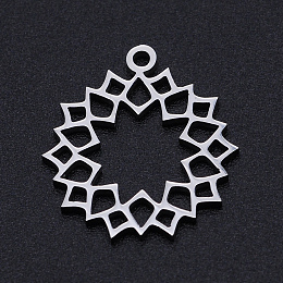 Honeyhandy 201 Stainless Steel Pendants, Filigree Joiners Findings, Laser Cut, Mandala Flower, Stainless Steel Color, 19.5x18x1mm, Hole: 1.5mm