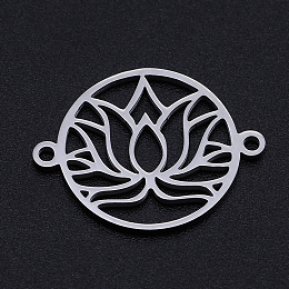 Honeyhandy 201 Stainless Steel Links, for Chakra, Laser Cut, Round Ring with Lotus Flower, Stainless Steel Color, 17.5x23x1mm, Hole: 1.4mm