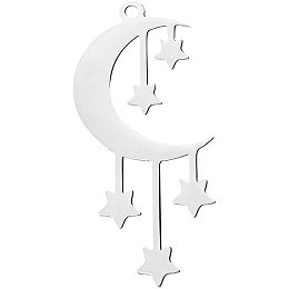 DICOSMETIC 5Pcs Stainless Steel Crescent Moon with Star Pendants New Moon with Star Pendants Big Moon with Little Star Charms Hypoallergenic Charms for Bracelet Necklace Earrings Making