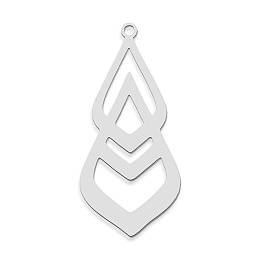 Honeyhandy 201 Stainless Steel Pendants, Laser Cut, Teardrop, Stainless Steel Color, 36.5x17x1mm, Hole: 1.6mm