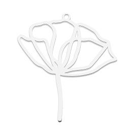 Honeyhandy 201 Stainless Steel Pendants, Laser Cut, Lotus, Stainless Steel Color, 38x35.5x1mm, Hole: 1.6mm