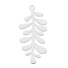 Honeyhandy 201 Stainless Steel Pendants, Laser Cut, Leaf, Stainless Steel Color, 31.5x15x1mm, Hole: 1.6mm