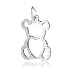 Honeyhandy 201 Stainless Steel Pendants, Bear, Stainless Steel Color, 18.5x14x1mm, Hole: 3mm