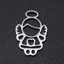 Honeyhandy 201 Stainless Steel Laser Cut Pendants, Angel, Stainless Steel Color, 15x10x1mm, Hole: 3x1.5mm