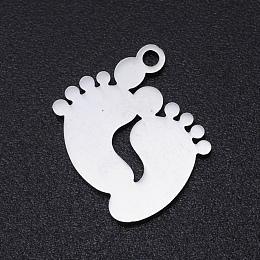 Honeyhandy 201 Stainless Steel Laser Cut Pendants, Baby Feet, Stainless Steel Color, 18x16x1mm, Hole: 1.5mm