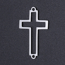 Honeyhandy 201 Stainless Steel Links connectors, Laser Cut, Hollow, Cross, Stainless Steel Color, 26x15x1mm, Hole: 1.2mm