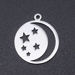 Honeyhandy 201 Stainless Steel Laser Cut Pendants, Star with Moon, Stainless Steel Color, 20.5x18x1mm, Hole: 1.4mm