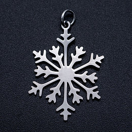 Honeyhandy 201 Stainless Steel Pendants, with Unsoldered Jump Rings, Christmas Snowflake, Stainless Steel Color, 26.5x19x1mm, Hole: 3mm, Jump Ring: 5x0.8mm