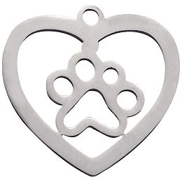 UNICRAFTALE 5pcs Dog Paw Prints Heart Charms Stainless Steel Craft Pendants 1.2mm Hole Flat Smooth Charms for Pendants Jewelry Findings Making 15x15x1mm