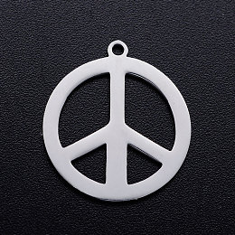 Honeyhandy 201 Stainless Steel Pendants, Peace Sign, Stainless Steel Color, 21x19x1mm, Hole: 1.4mm