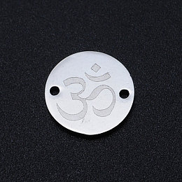 Honeyhandy Chakra 201 Stainless Steel Links connectors, Flat Round with Om Symbol, Stainless Steel Color, 12x1mm, Hole: 1.2mm