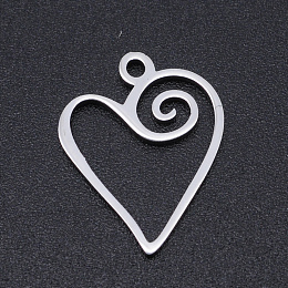 Honeyhandy 201 Stainless Steel Pendants, Laser Cut Pendants, Heart, Stainless Steel Color, 17x13.5x1mm, Hole: 1.5mm