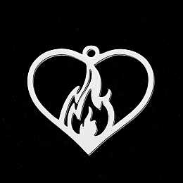 Honeyhandy 201 Stainless Steel Pendants, Laser Cut, Heart with Flame, Stainless Steel Color, 25.5x28x1mm, Hole: 1.8mm